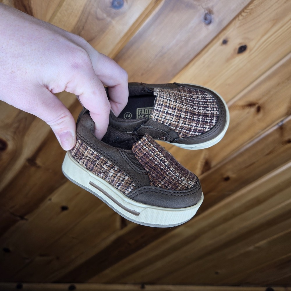 Vtg Y2K Faded Glory Baby Knit Woven Brown Loafers Sz 2 Platform